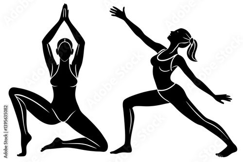 Minimalist line art yoga illustration featuring graceful poses and meditative figures. Perfect for wellness branding, yoga studio logos, meditation guides, health and fitness content, spiritual artwor
