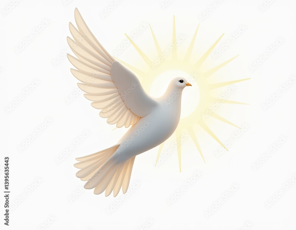 Fototapeta premium White Dove Flying Towards the Light - Symbol of Peace, Hope, and Spirituality