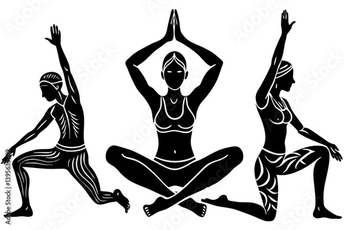 Minimalist line art yoga illustration featuring graceful poses and meditative figures. Perfect for wellness branding, yoga studio logos, meditation guides, health and fitness content, spiritual artwor