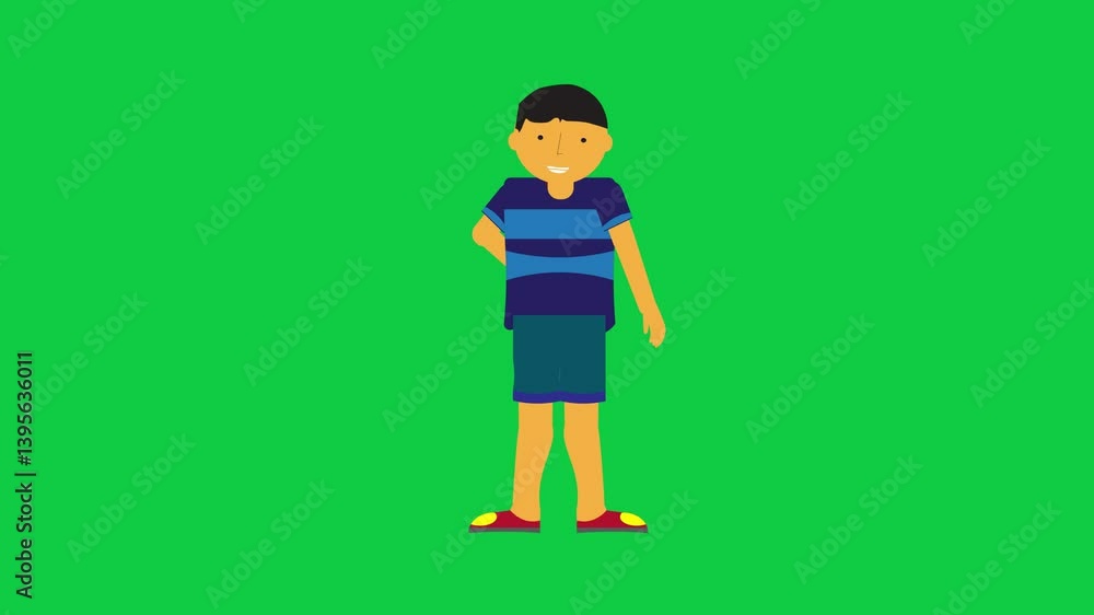 Character talking and placing the right hand behind. Character animation in green screen background. Character talking and placing the right hand behind. Character animation in green screen background.