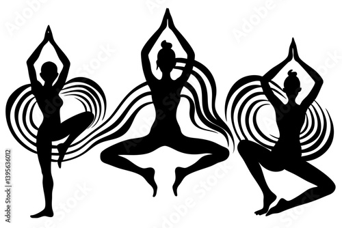 Minimalist line art yoga illustration featuring graceful poses and meditative figures. Perfect for wellness branding, yoga studio logos, meditation guides, health and fitness content, spiritual artwor