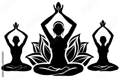 Minimalist line art yoga illustration featuring graceful poses and meditative figures. Perfect for wellness branding, yoga studio logos, meditation guides, health and fitness content, spiritual artwor