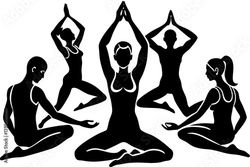 Minimalist line art yoga illustration featuring graceful poses and meditative figures. Perfect for wellness branding, yoga studio logos, meditation guides, health and fitness content, spiritual artwor