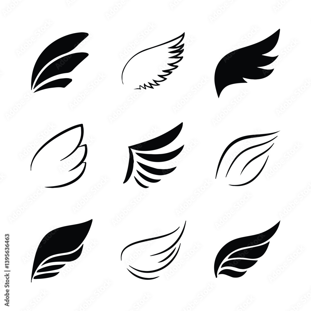 Bird Flight and Angel Wing Icon Set Bird Flight and Angel Wing Icon Set