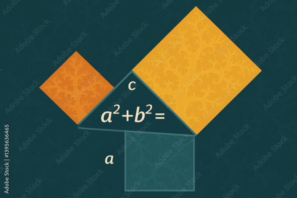 Pythagorean theorem illustrated with geometric and natural design elements