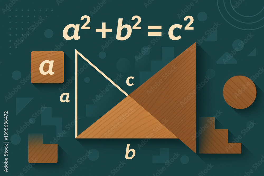 Pythagorean theorem illustrated with geometric and natural design elements