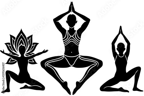 Minimalist line art yoga illustration featuring graceful poses and meditative figures. Perfect for wellness branding, yoga studio logos, meditation guides, health and fitness content, spiritual artwor