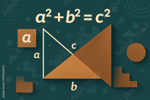 Obraz na płótnie Pythagorean theorem illustrated with geometric and natural design elements w salonie