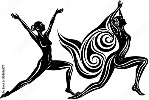 Minimalist line art yoga illustration featuring graceful poses and meditative figures. Perfect for wellness branding, yoga studio logos, meditation guides, health and fitness content, spiritual artwor