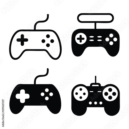 Gaming Controller Icon Set - Retro & Modern Console Gamepad Silhouettes.