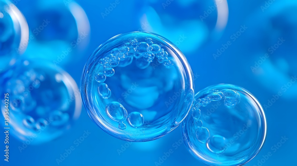 Abstract Blue Bubbles Floating in Liquid Closeup Abstract Blue Bubbles Floating in Liquid Closeup