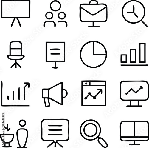 Presentation Icons Vector Art | Slides, Charts & Business Meeting Line Icon Pack