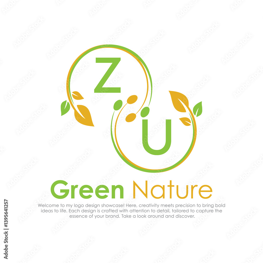Fototapeta premium initial monogram logo for Green nature With circle shape creative design.