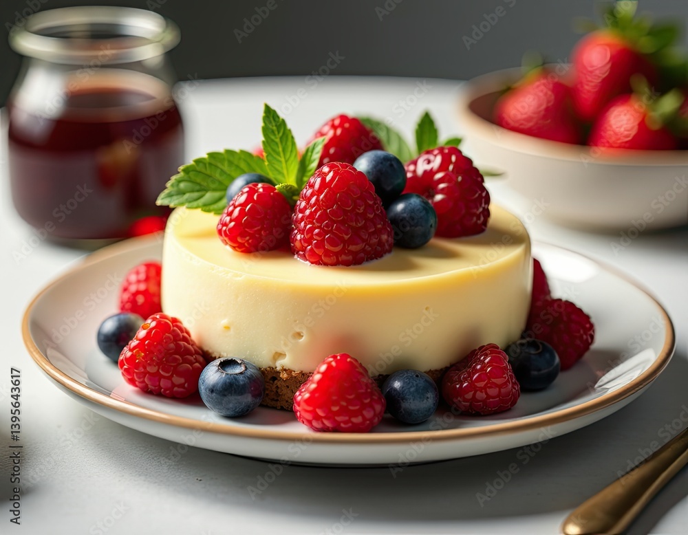 Delicious Mini Cheesecake with Fresh Raspberries and Blueberries
