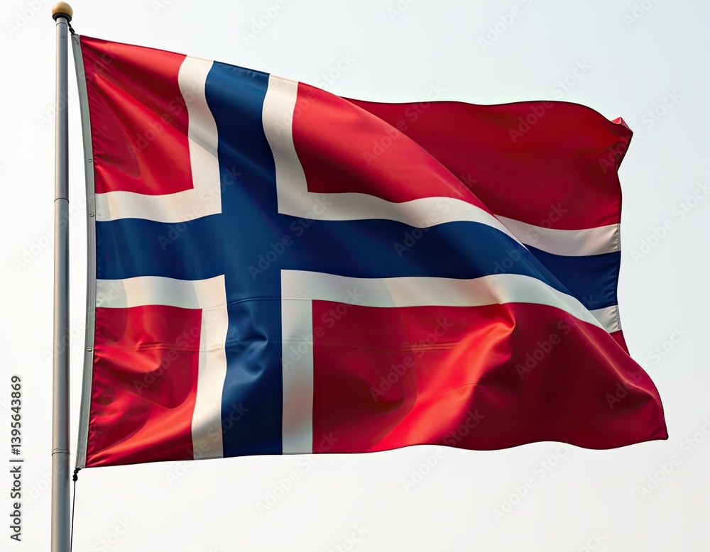 Norwegian Flag Waving in the Wind - High-Resolution Image