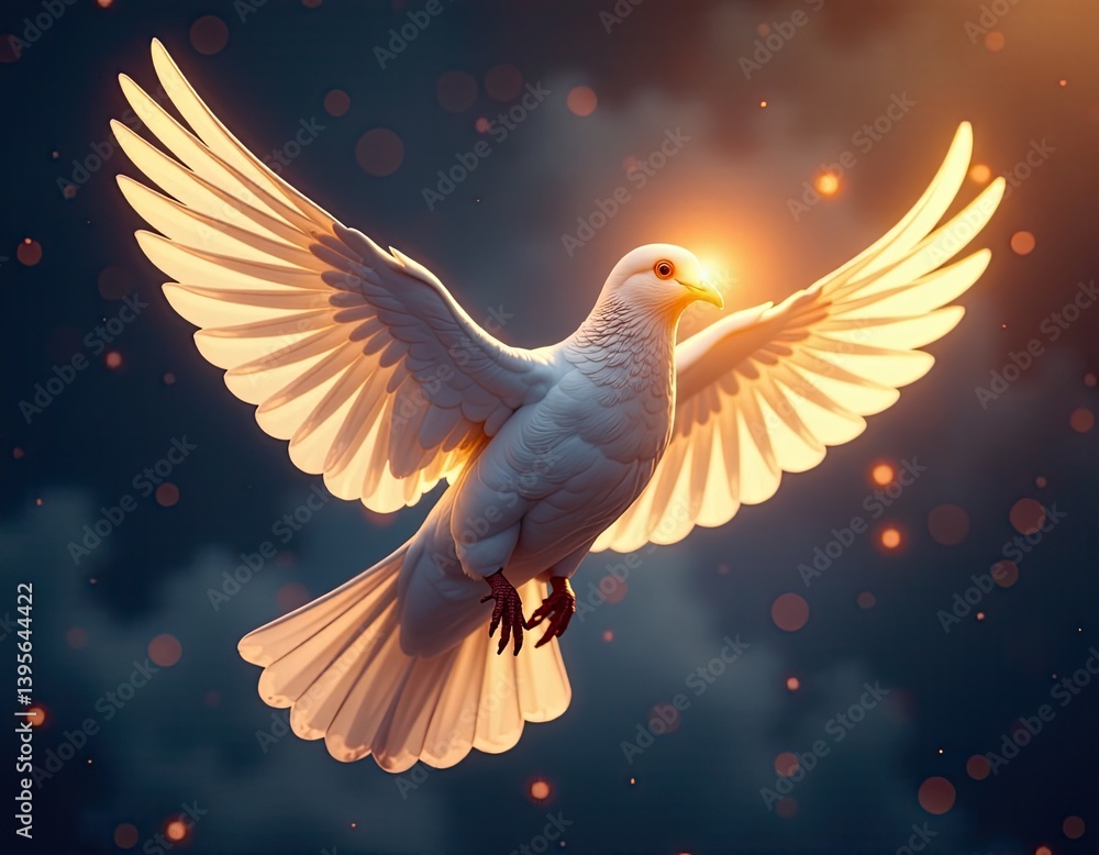 Majestic White Dove in Flight, Divine Light, Spiritual Symbol