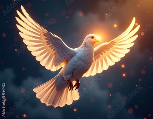 Obraz na płótnie Majestic White Dove in Flight, Divine Light, Spiritual Symbol w salonie
