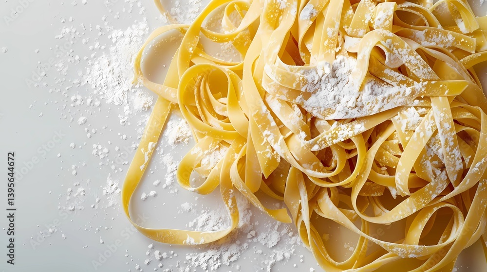 A fresh, uncooked pasta on a pristine white background, viewed from above, Generative AI illustrations.