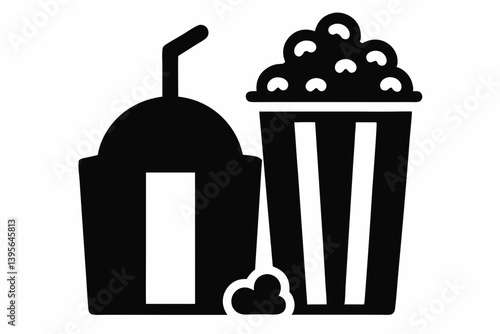 popcorn and soda combo silhouette vector
