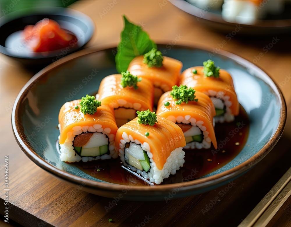 Delicious Salmon Sushi Rolls on a Plate