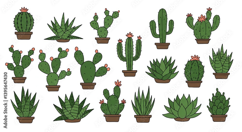 Succulent Collection Cactus and Aloe Vera Plants in Pots Succulent Collection Cactus and Aloe Vera Plants in Pots
