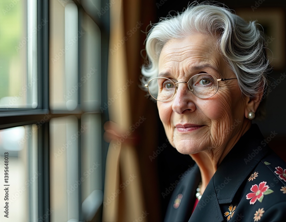 Portrait of a Senior Woman Looking Out a Window