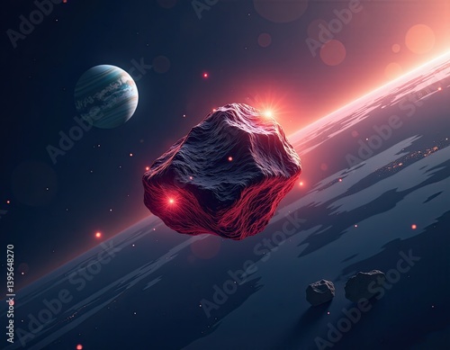 Obraz na płótnie Asteroid Approaching Planet, Space Rock, Cosmic Collision, Sci-Fi Artwork w salonie