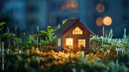 Wallpaper Mural Small Illuminated House in a Dark, Mysterious Forest Torontodigital.ca