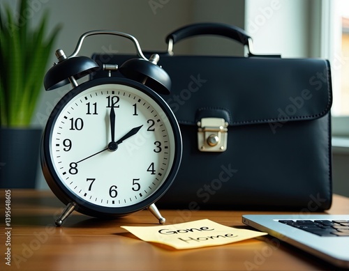 Obraz na płótnie Leaving Work Early Alarm Clock, Briefcase, and