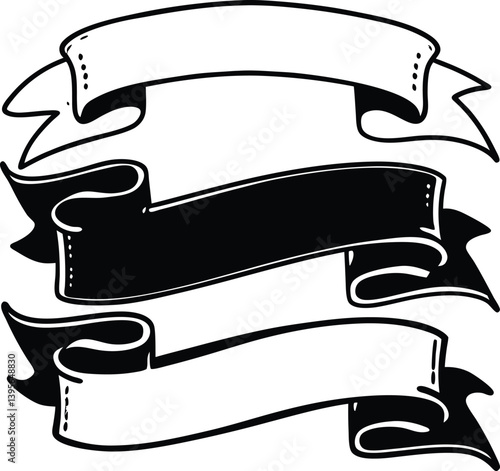 Elegant Black and White Ribbons for Design Elements