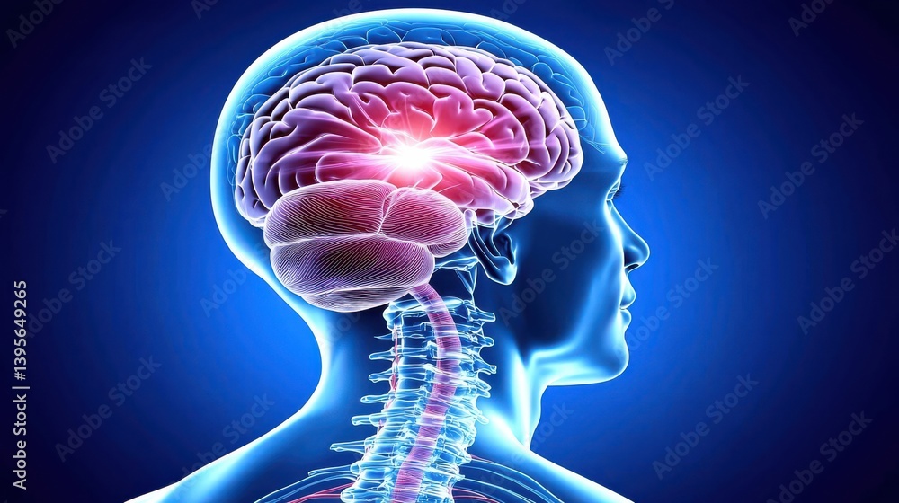 Exploded anatomical view of nervous system human anatomy medical illustration scientific environment side perspective Exploded anatomical view of nervous system human anatomy medical illustration scientific environment side perspective