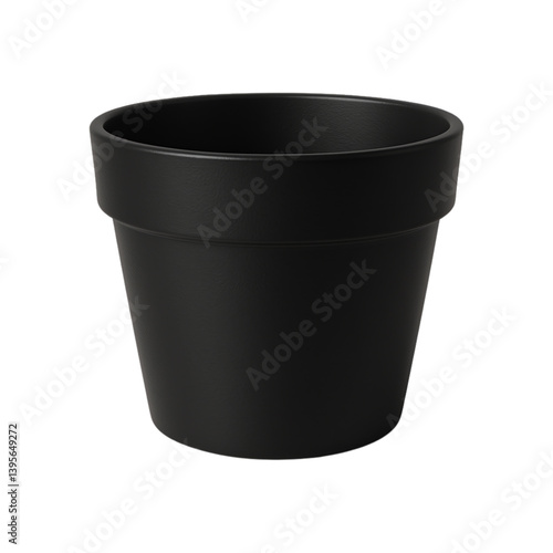 Sleek Black Flower Pot for Indoor or Outdoor Plants Isolated on Transparent Background