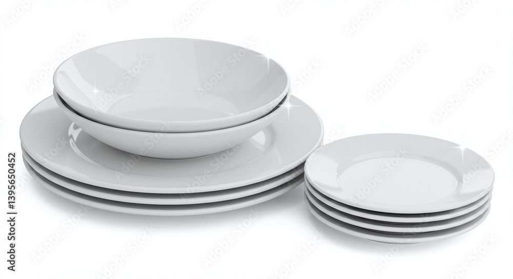 Stack of White Dinner Plates, Bowls, and Saucers Set Stack of White Dinner Plates, Bowls, and Saucers Set