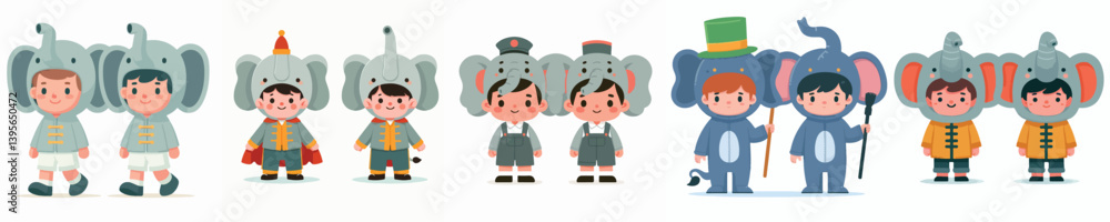 vector of boy wearing cute and adorable elephant costume vector of boy wearing cute and adorable elephant costume