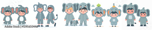vector of boy wearing cute and adorable elephant costume