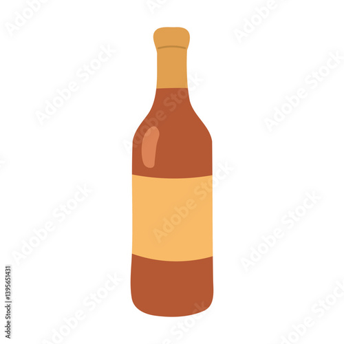 Flat cartoon wine bottle with beige label. Cute summer picnic doodle for outdoor design.