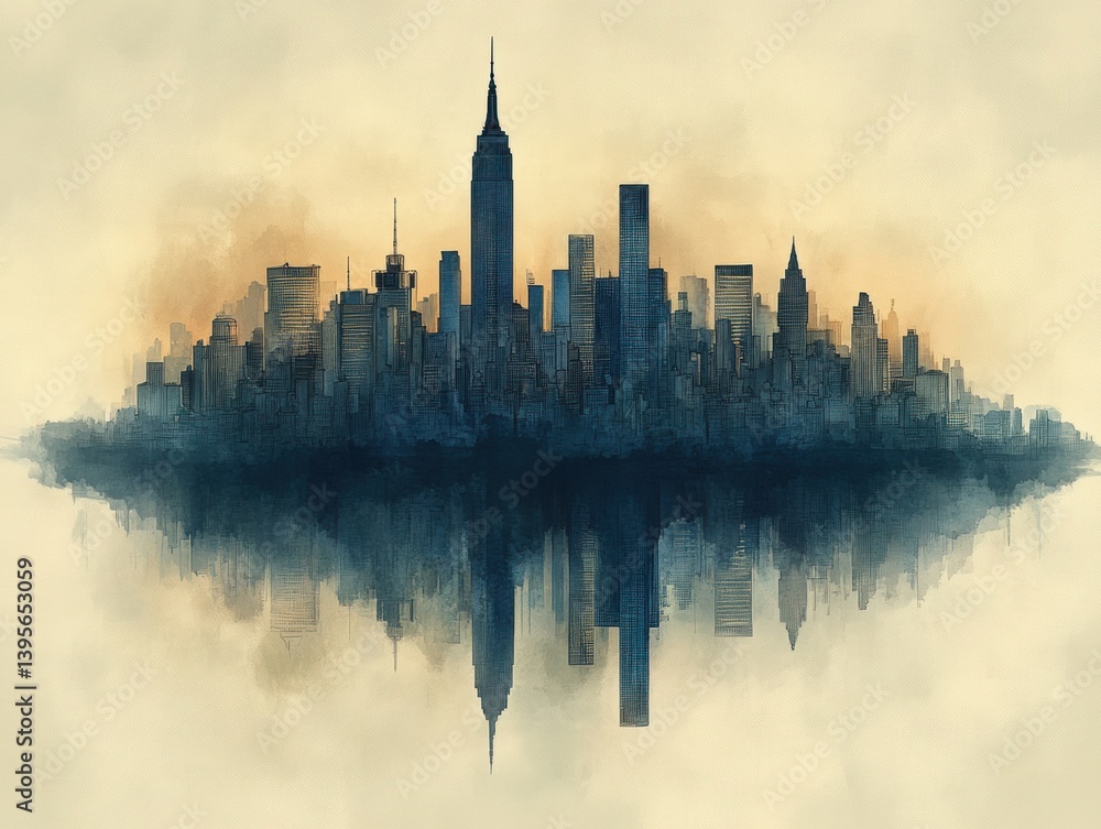 Obraz premium A City Skyline with Skyscrapers and Tall Buildings