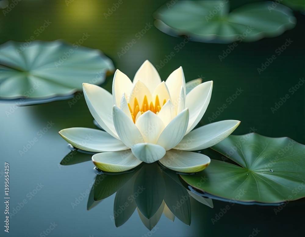 Serene White Water Lily Floating on Calm Pond Water