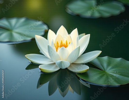 Obraz na płótnie Serene White Water Lily Floating on Calm Pond Water w salonie