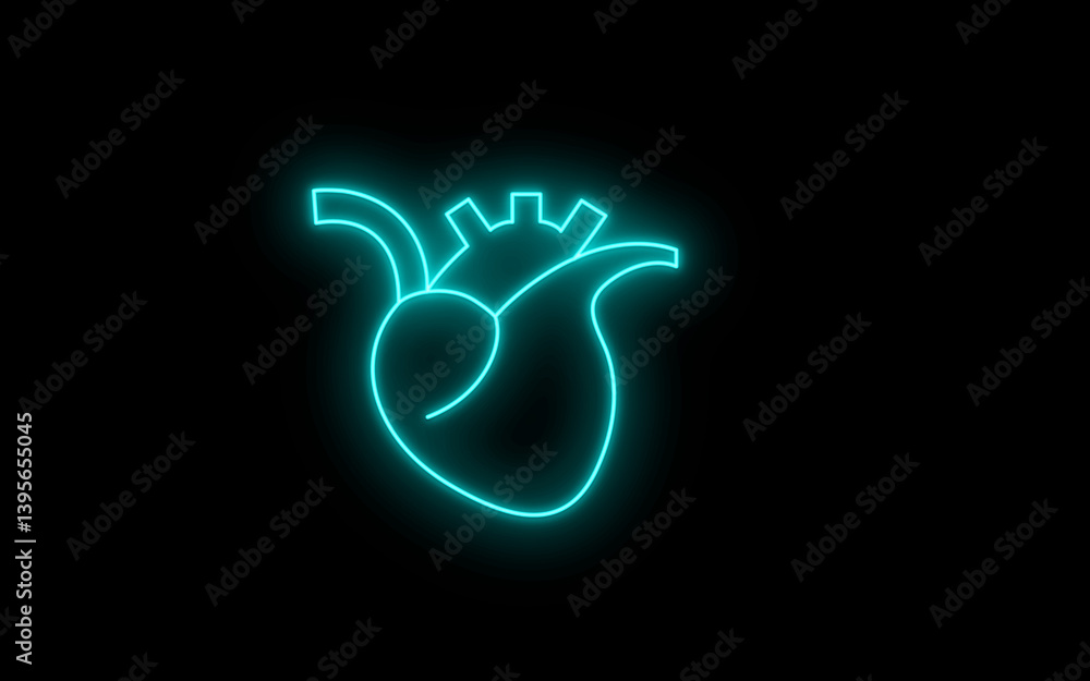 Anatomical-Heart. Neon anatomy heart icon. A glowing heart shape with arteries and an EKG line, symbolizing health, life sign. Anatomical-Heart. Neon anatomy heart icon. A glowing heart shape with arteries and an EKG line, symbolizing health, life sign.