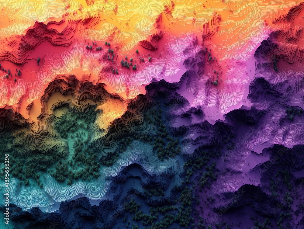 Naklejka premium Vibrant Landscape of Textured Mountains