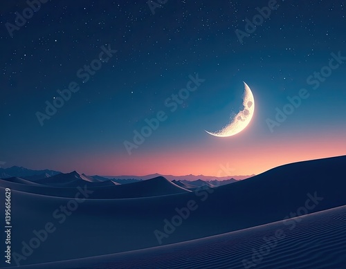 Obraz na płótnie Crescent Moon Over Desert Dunes at Night w salonie