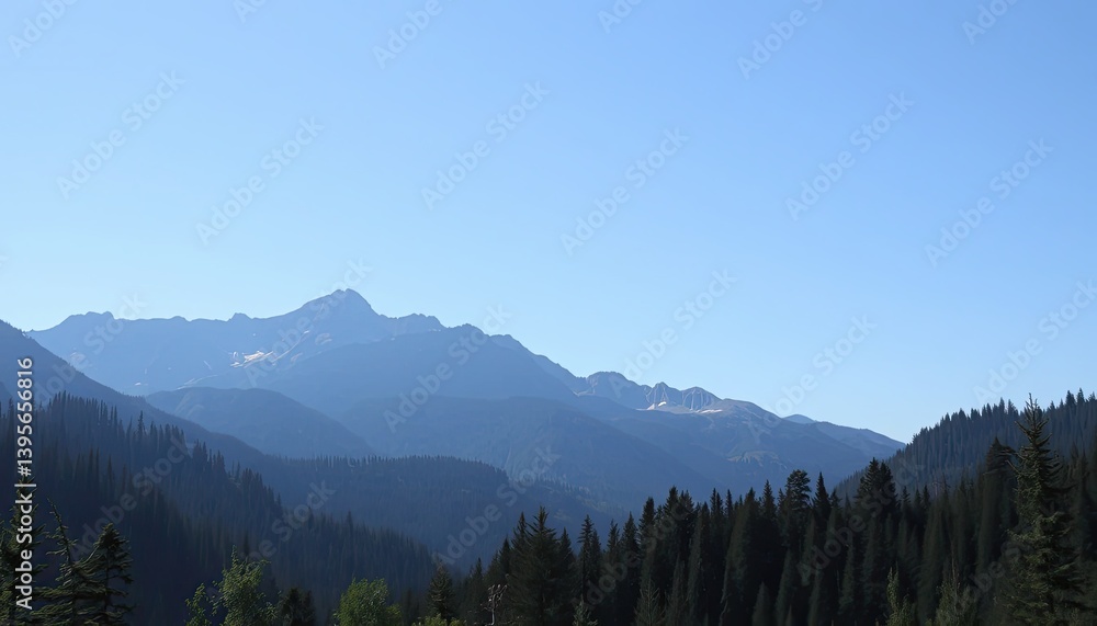 Obraz premium Distant Mountain Range Under a Clear Blue Sky