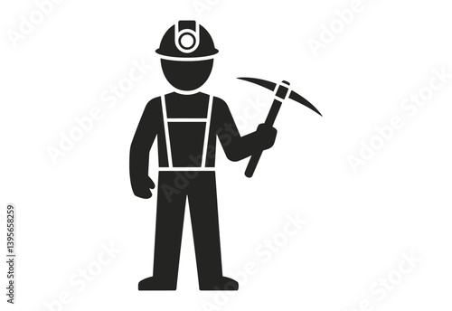 Worker Icon with Helmet and Pickaxe Symbol vector illustration