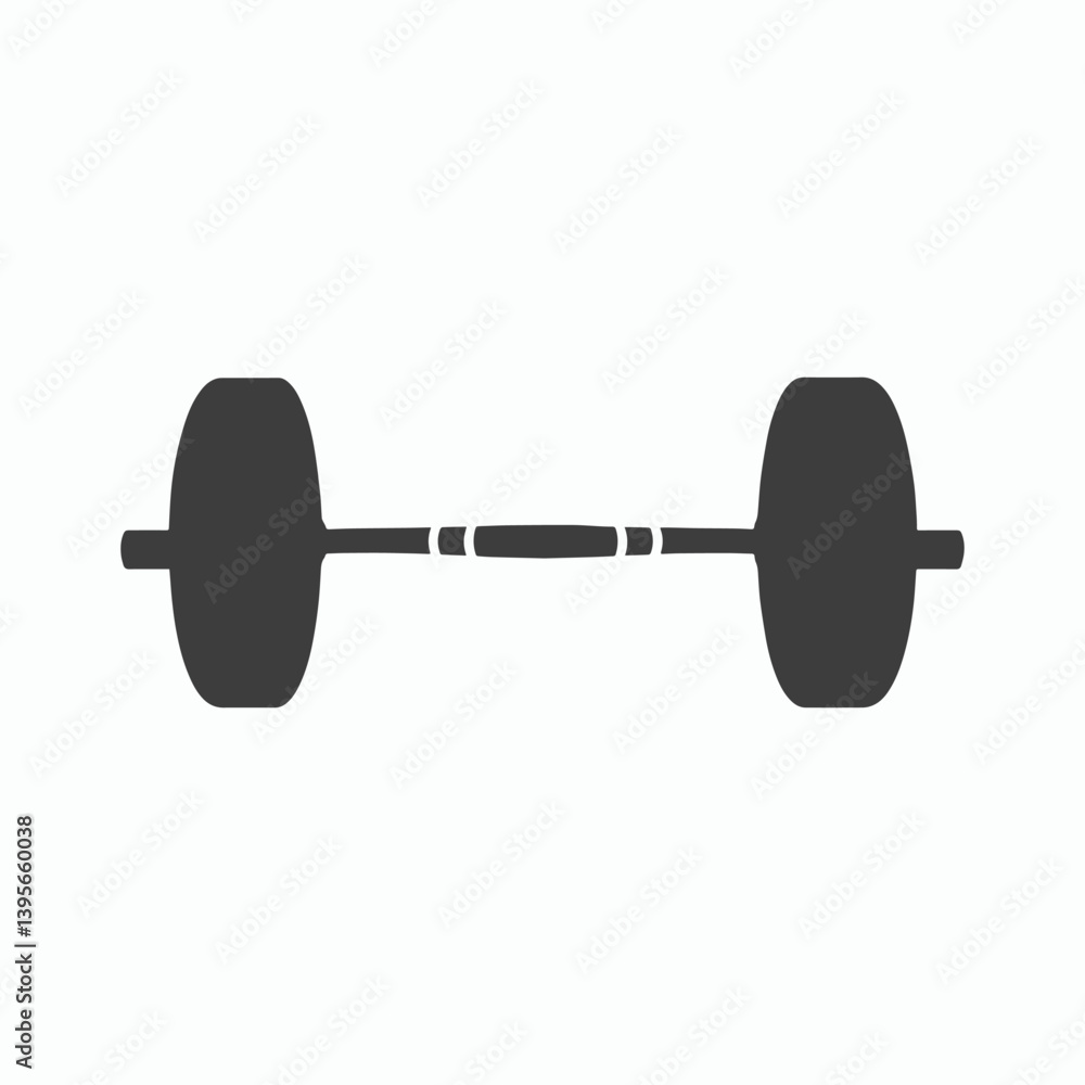 A symmetrical barbell with weights on each side and white lines on the bar in a simple illustration A symmetrical barbell with weights on each side and white lines on the bar in a simple illustration