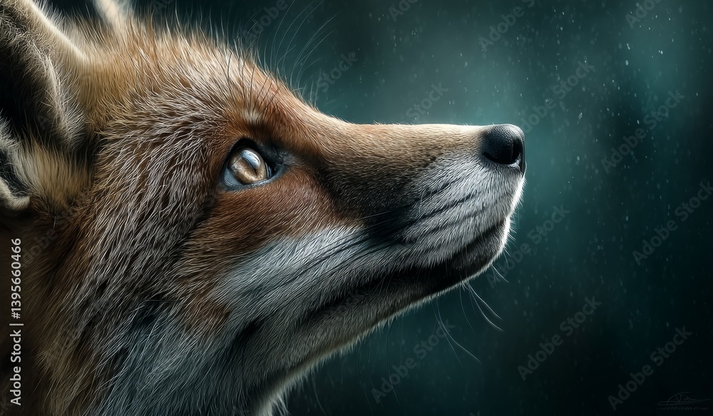 a close up of a red fox looking up at the sky, with a dark background The resolution of the image is 1920x1080, making it suitable for use as a desktop wallpaper