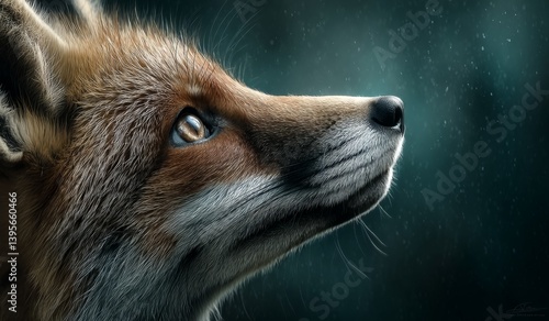 Obraz na płótnie a close up of a red fox looking up at the sky, with a dark background The resolution of the image is 1920x1080, making it suitable for use as a desktop wallpaper w salonie