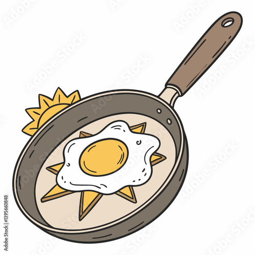 Frying pan with egg shaped like a sunburst