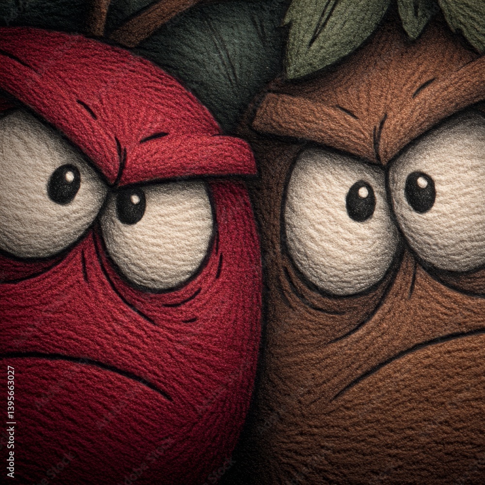 two cartoon characters, one in red and one in brown, with green leaves in the background It is a high-definition wallpaper with a resolution of 1920x1080