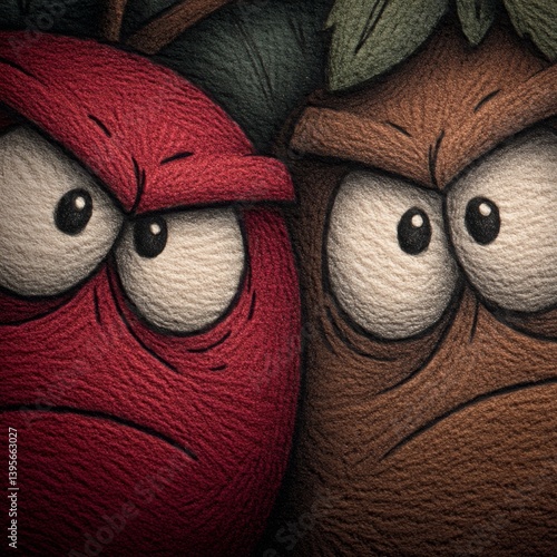 Obraz na płótnie two cartoon characters, one in red and one in brown, with green leaves in the background It is a high-definition wallpaper with a resolution of 1920x1080 w salonie